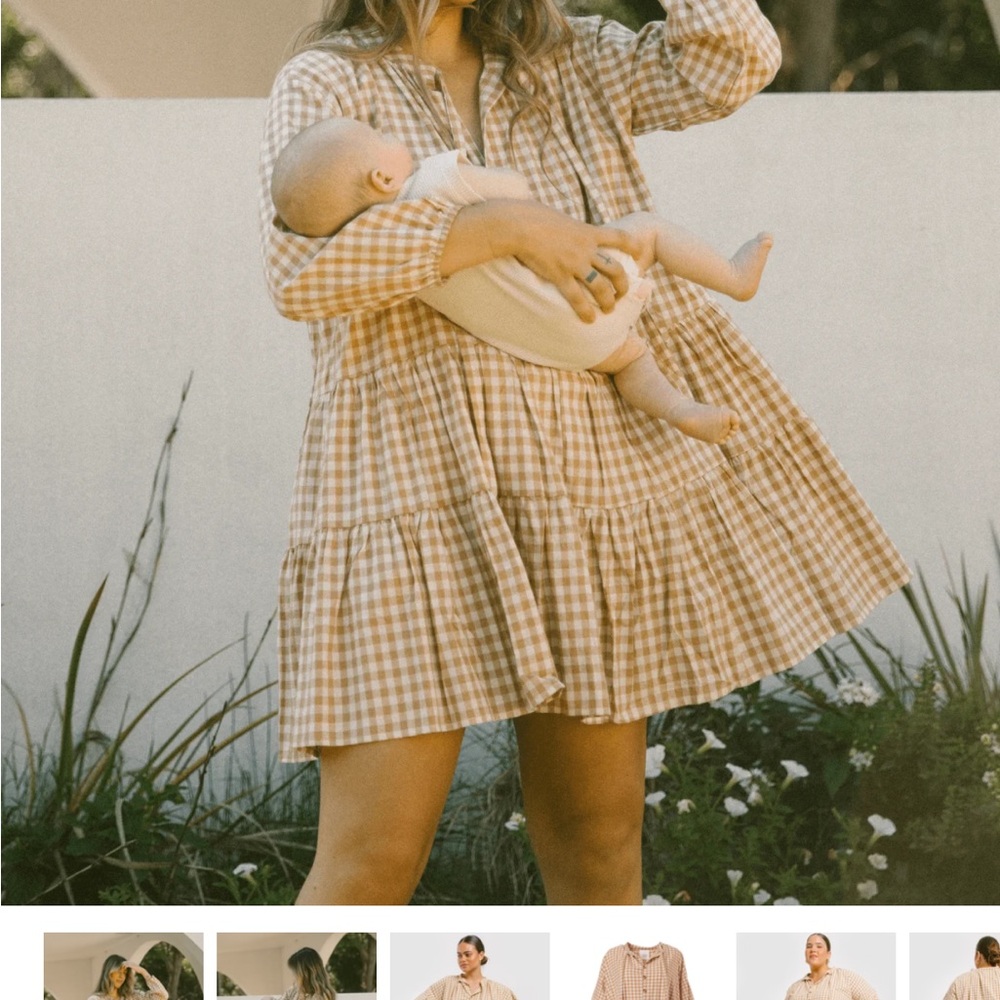 The Lullaby Club Beige Gingham Mini Dress